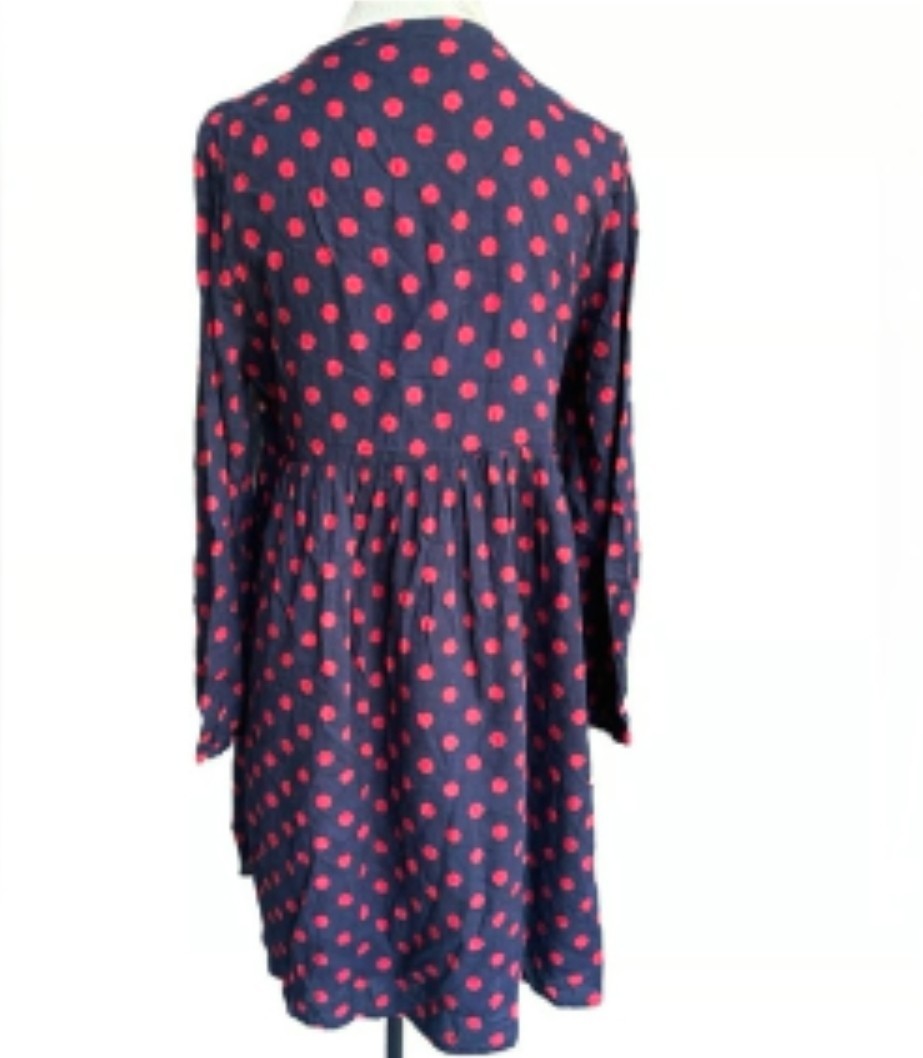 Tulip B NWT Large Navy Red Polka Dot Dress Lined W/ Pockets Tassel Tie