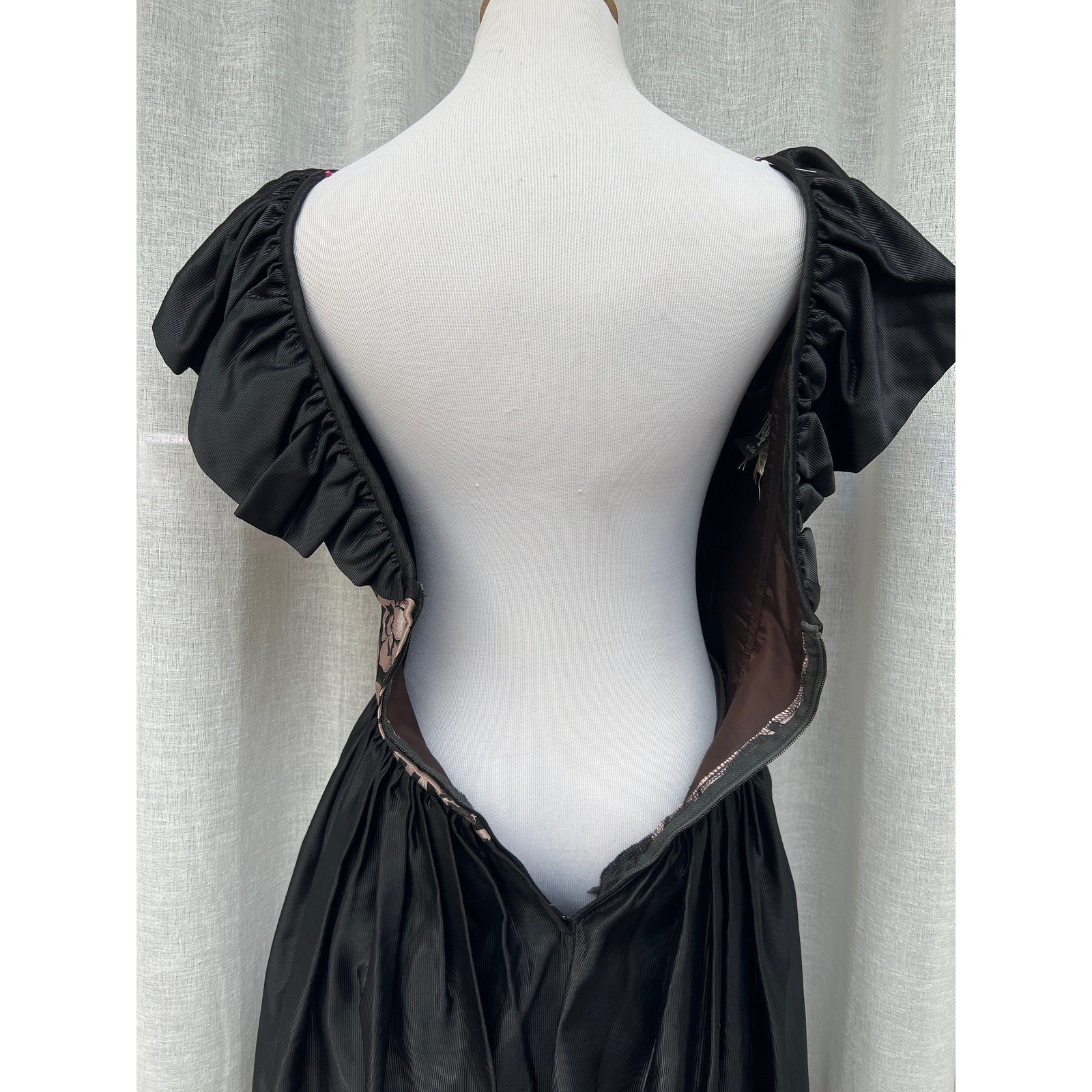 1990’s TD4 by Eletra Ruffle Off Shoulder Sleeve Black Flaired Dress