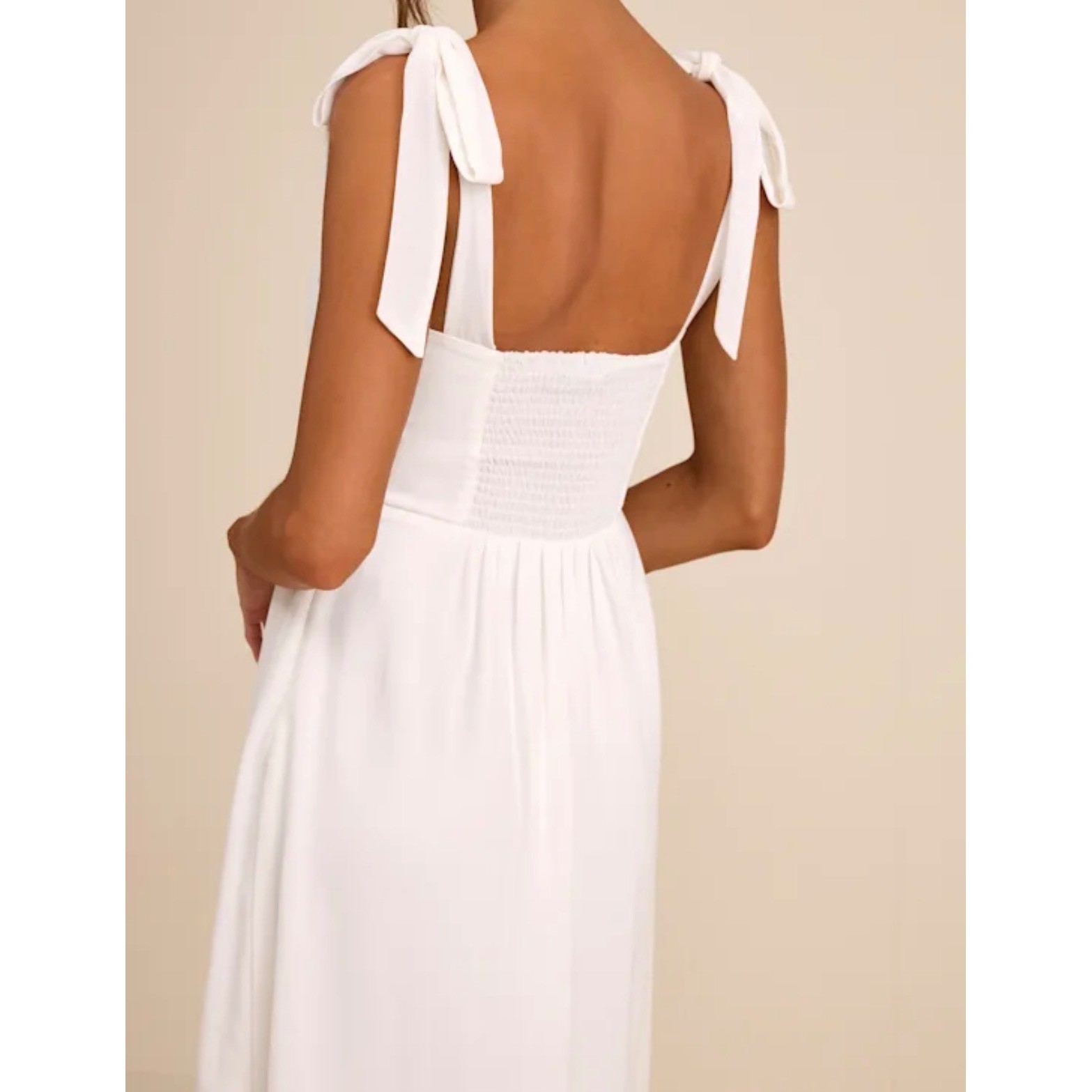 Lulus Summer Invite White Tie-Strap Tiered Midi Dress XL Smocked Slit Ruffle NEW