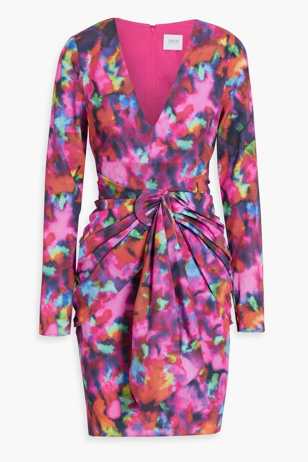 ONE33 Social Crepe Mini Dress Size 4 Fuchsia Multicolor Cut Out V-Neck NWT