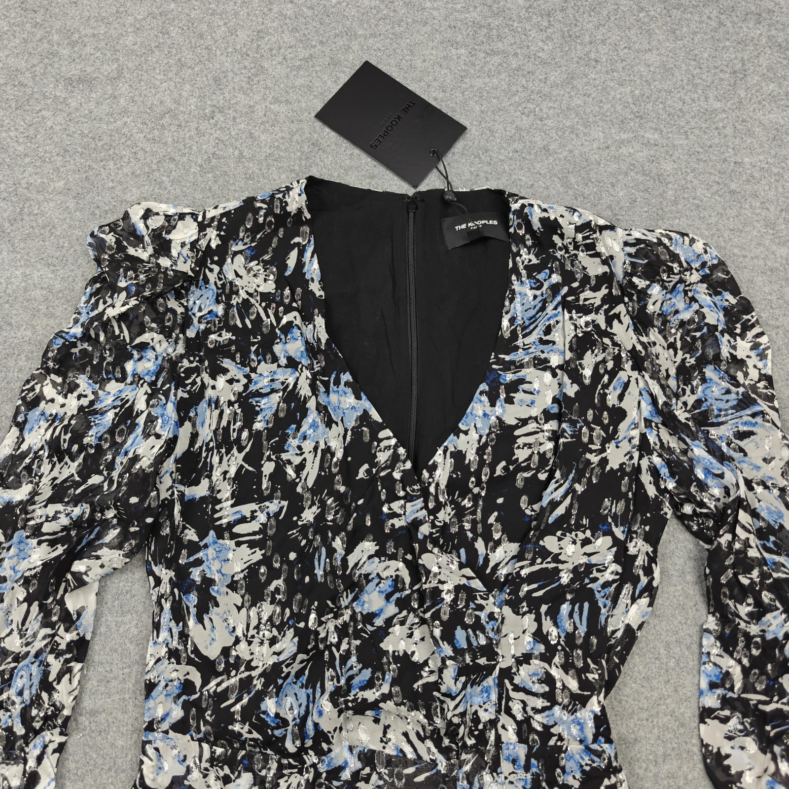 The Kooples Dress Womens 0 Multicolor Floral Wrap Puff Sleeve V Neck Lined New