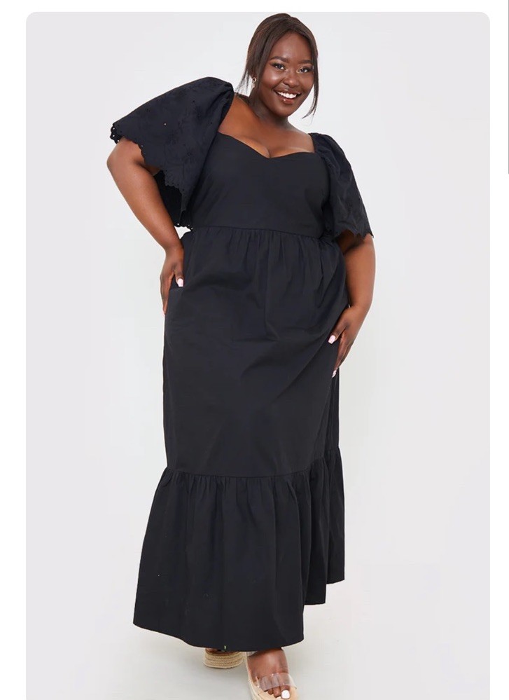 Cotton Maxi Dress Size 20 & 24 In The Style X Ashleigh Huish Black Broderie Trim