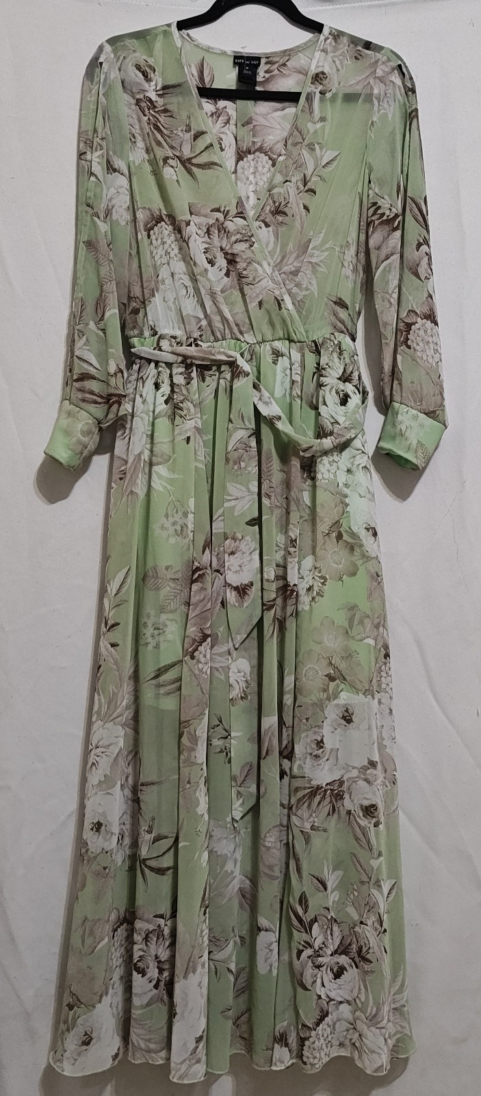 Women’s Kate And Lily Floral Dress Size M 8-10 Mint Green Sheer blouse Boho
