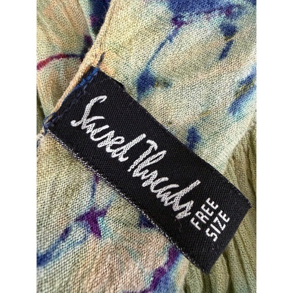 Sacred Threads Tie Dye Viscose Free Size Dress Blue Yellow Bohemian Summer Beach