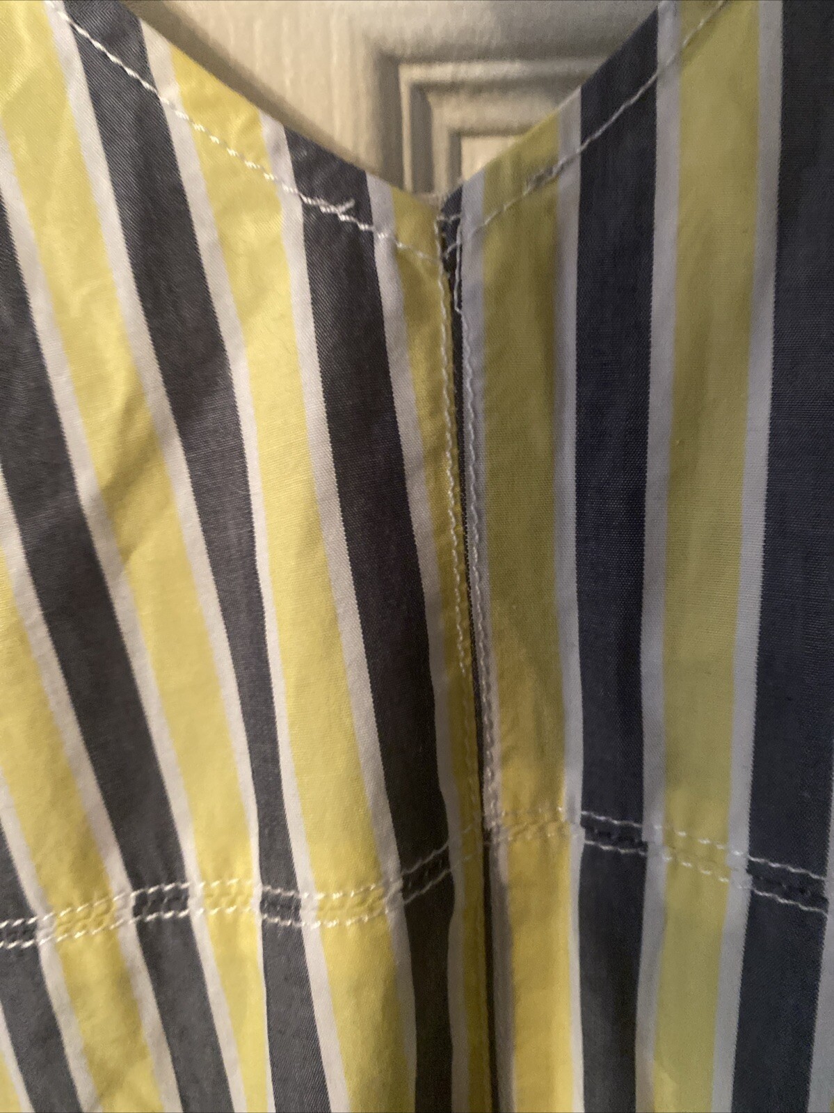 ASOS Sundress Blue Yellow Stripe Peplum Midi Smock Button Front Tie Sleeves US 0