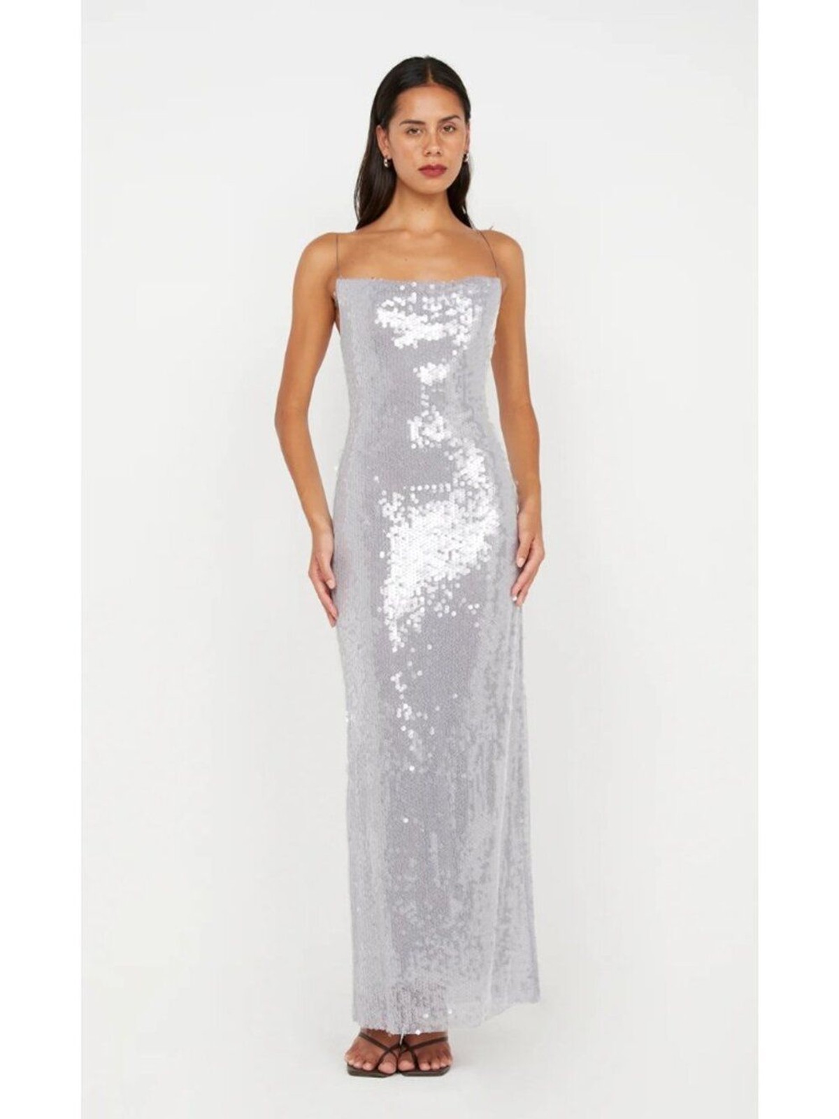 Bec + Bridge Aishya Grey Sequin Cowl Neck Lace Up Back Maxi Dress Size 2