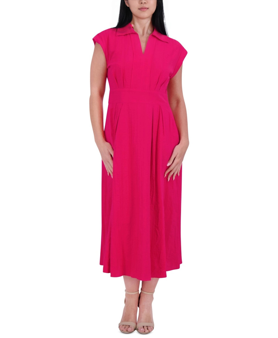 Kensie Women’s Size 12 Pink Pleated Midi Textured Collared Dress