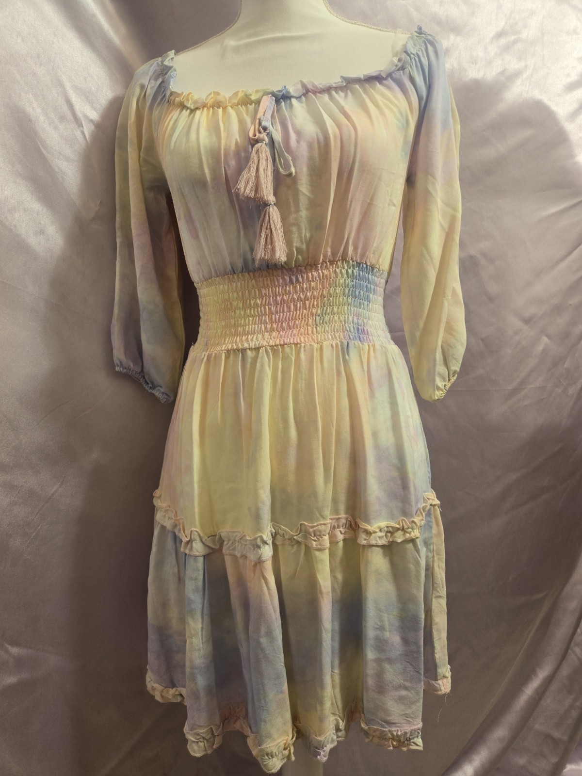 J For Justify Short Pastel Tye Dye Peasant Dress