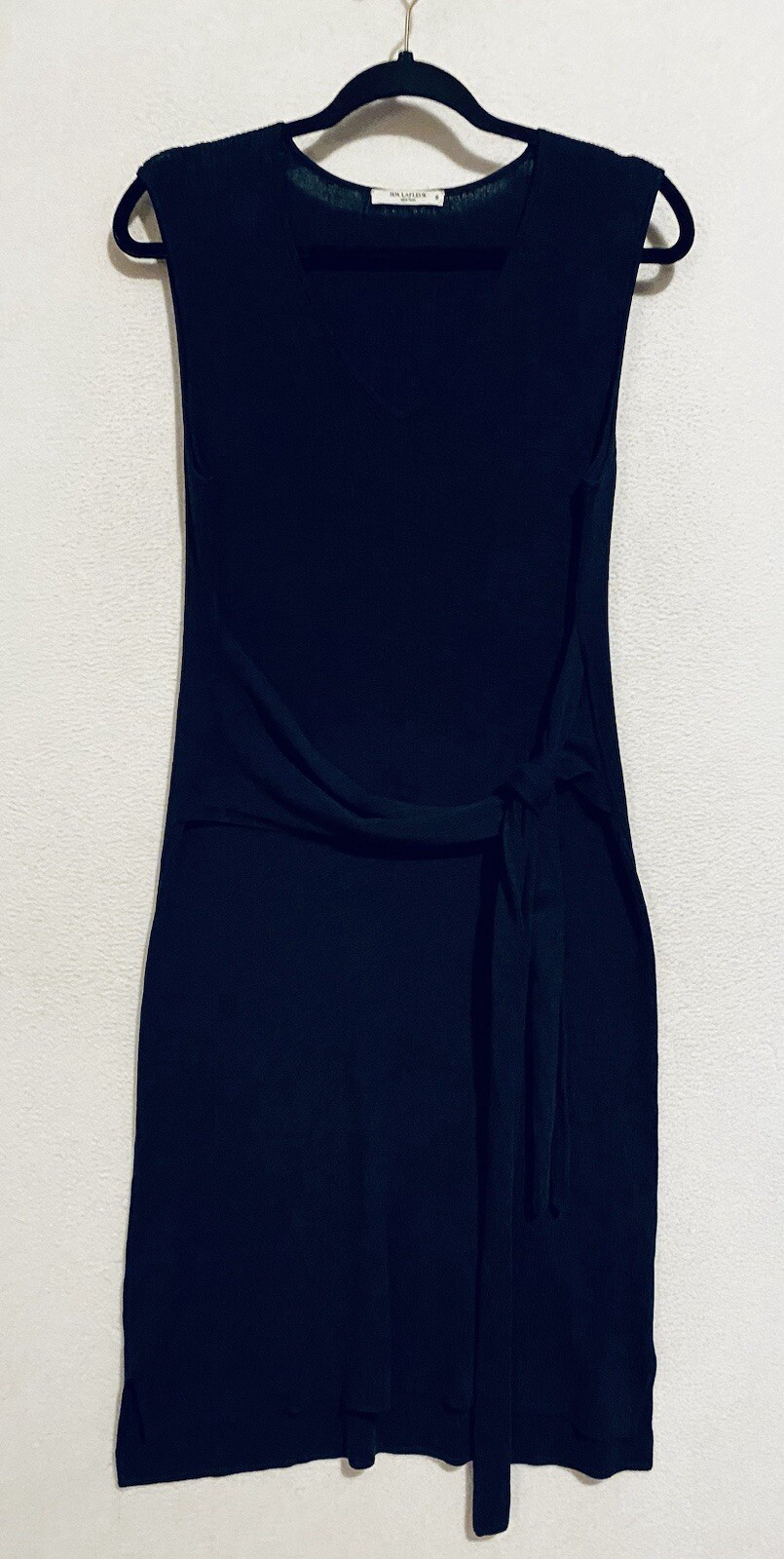 MM Lafleur Chell Dress Womens Medium Navy Melange Tie Waist Sleeveless V Neck