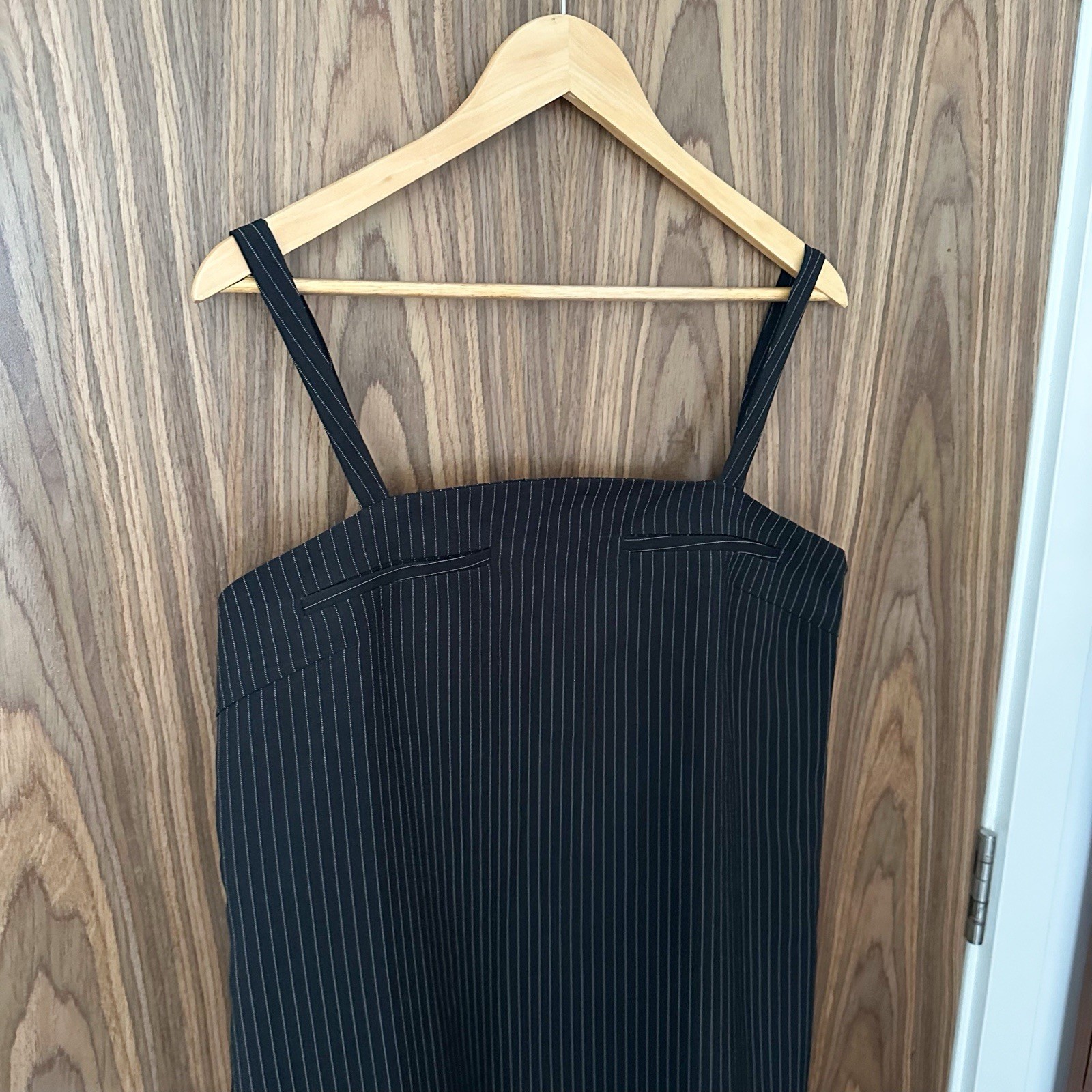 Miss Selfridge Black Pinstripe Tailored Strappy Square Neck Mini Dress UK 14