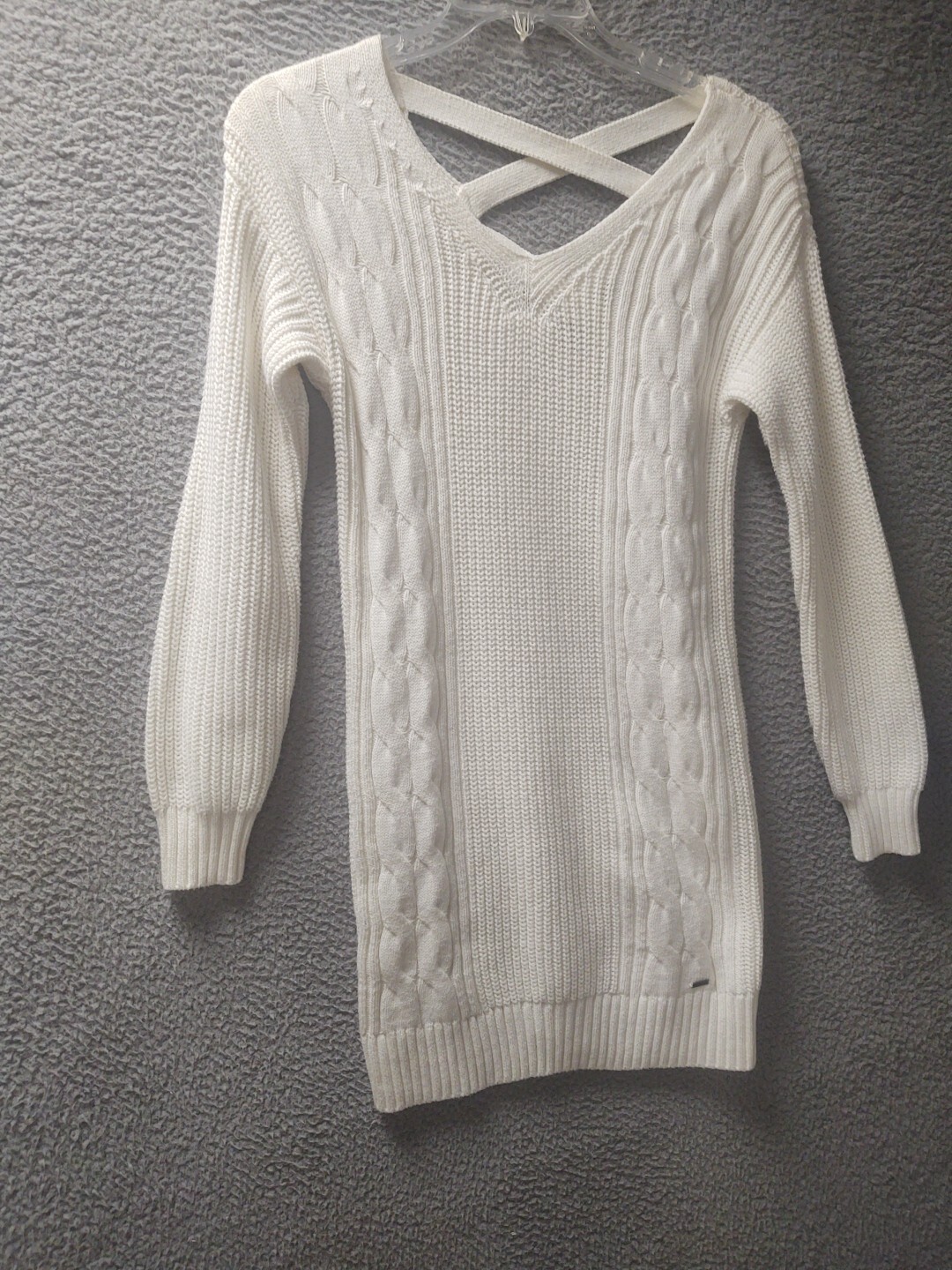 Hollister Sweater Dress Womens Small Ivory Cable Knit Fisherman Criss Cross Back