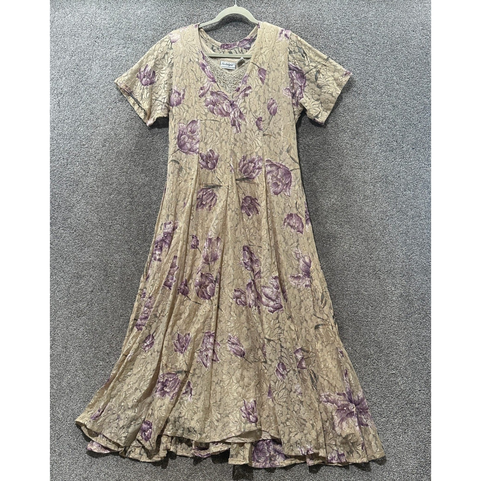 VTG 90s Nostalgia Boho Floral Lace Maxi Dress Large Ethereal Fairy Whimsigoth