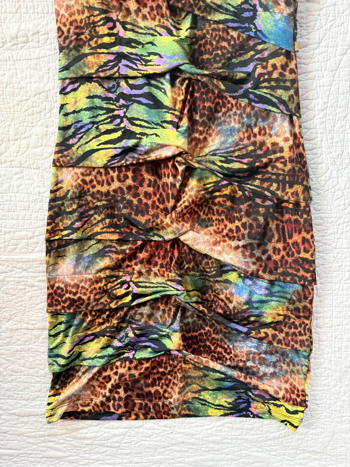 Forever 21 Y2K Rave Neon Ruched Animal Print Halter Bodycon Mini Dress Size S/P