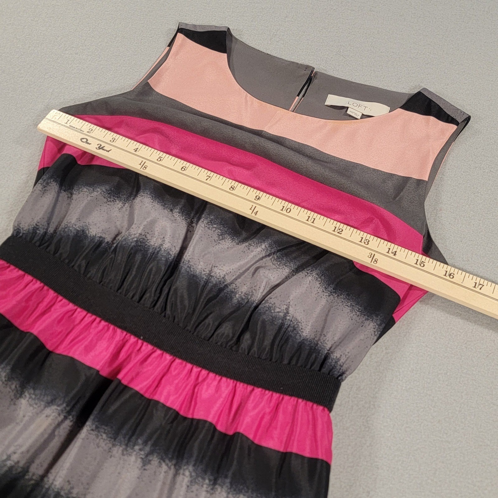 LOFT Sleeveless Fit & Flare Stripe Dress Pink Gray Black Colorblock XXS Petite