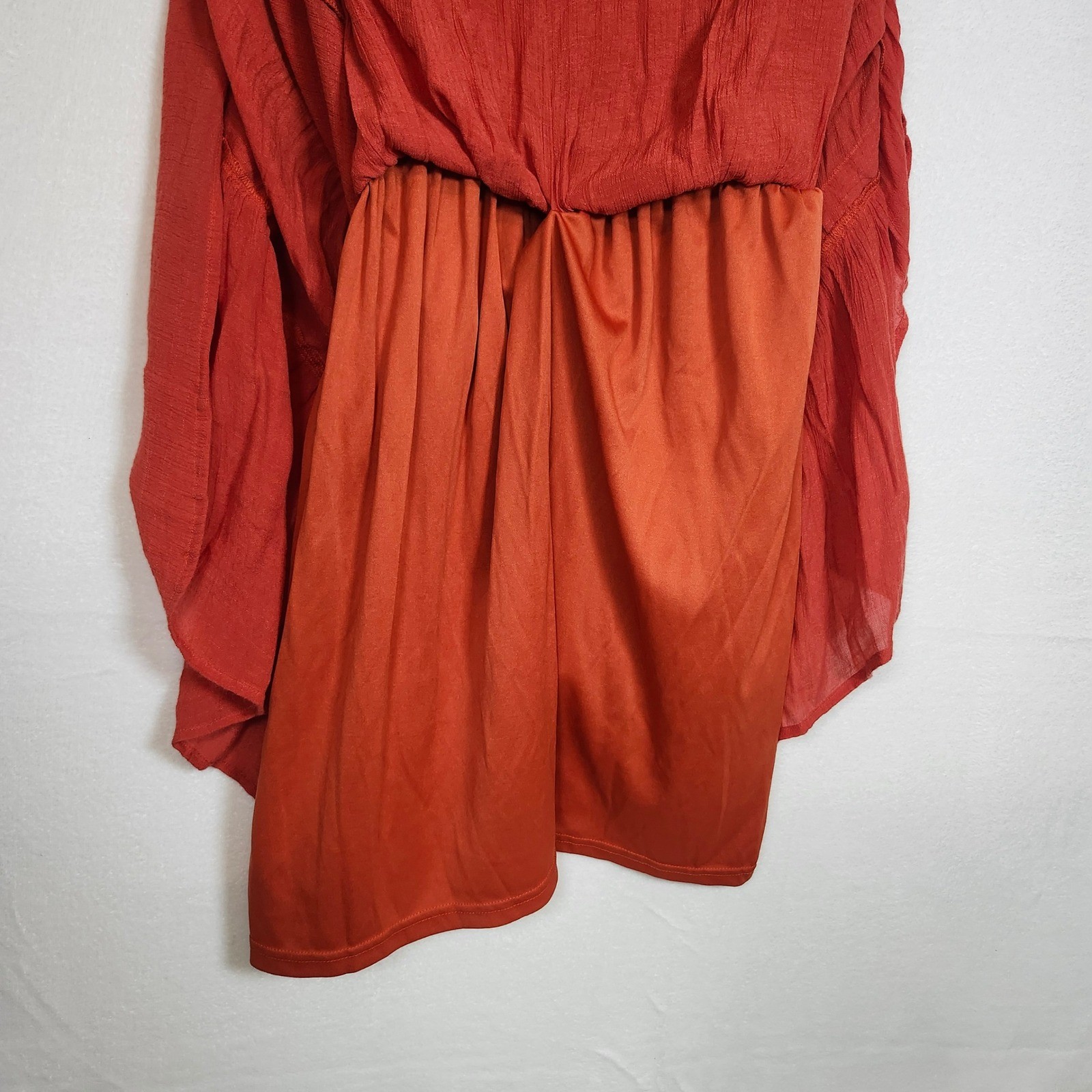 Baevely Rust Orange Boho High Low Maxi Dress Lace Trim V-Neck Medium Buckle