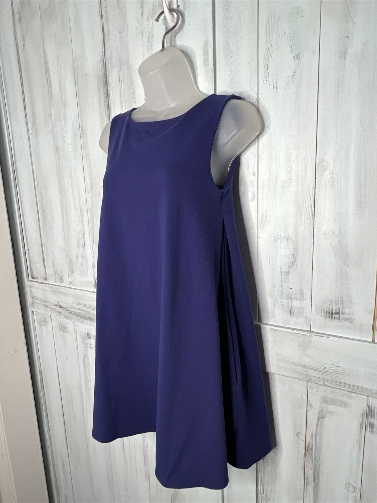 SUSAN MONACO NAVY BLUE SLEEVELESS BOAT NECK A-LINE SHIFT DRESS STRETCH KNIT XS