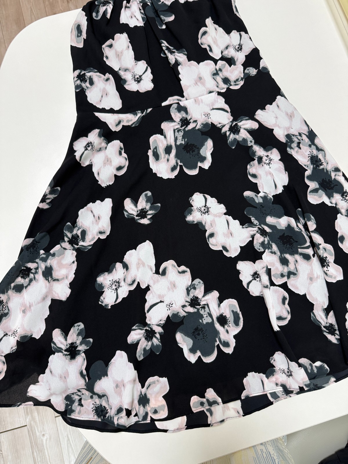 Women Floral Chiffon Halter Dress Keyhole Back Mini Party Sundress Brand exprees