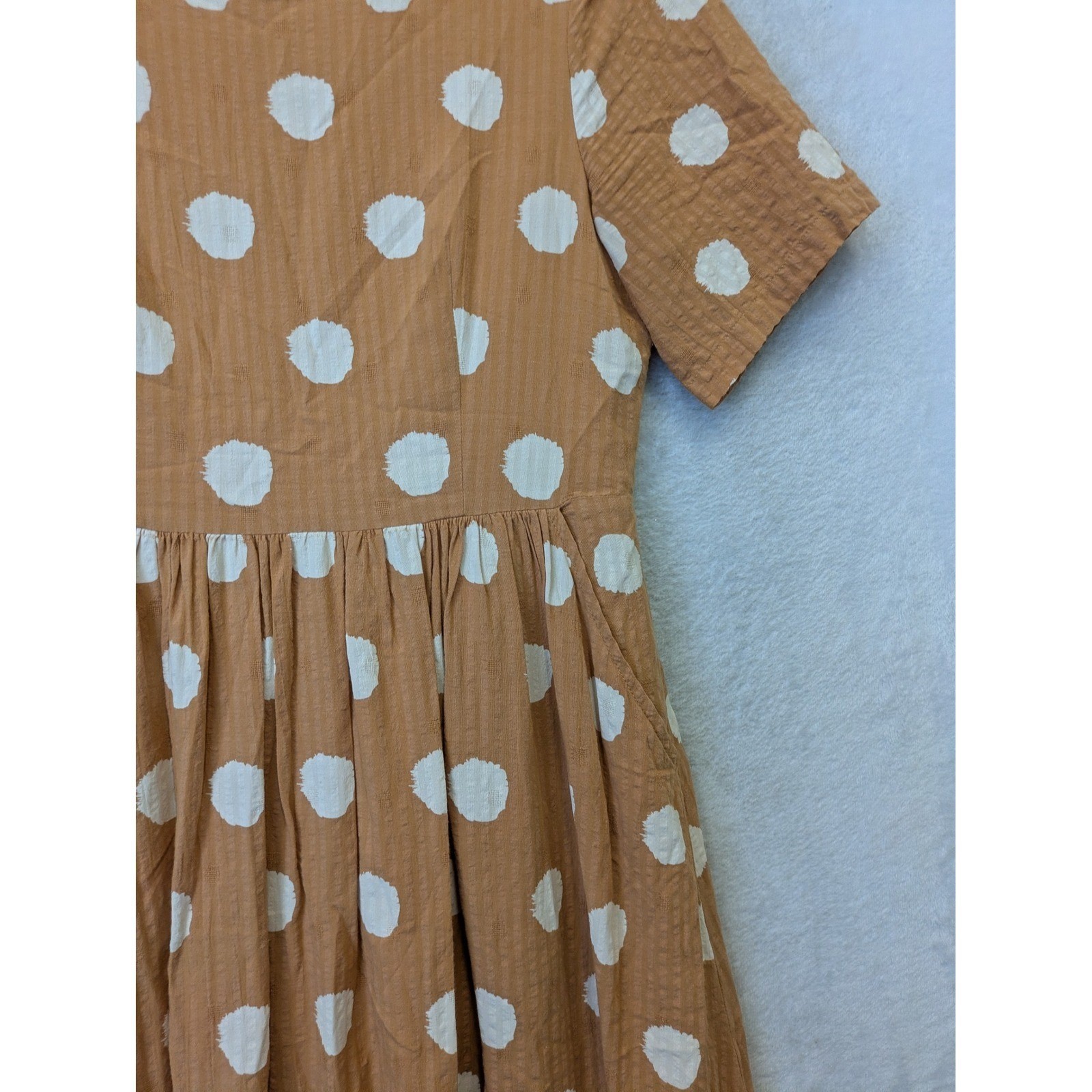 Roolee Midi Dress Women’s Small Brown Polka Dot Short Sleeve Textured