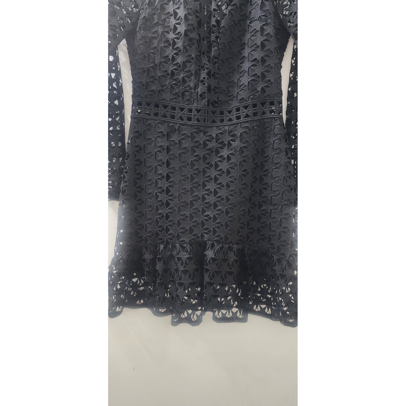 Karina Grimaldi Black Star Lace Mini Dress Long Sleeve 3147 Size M