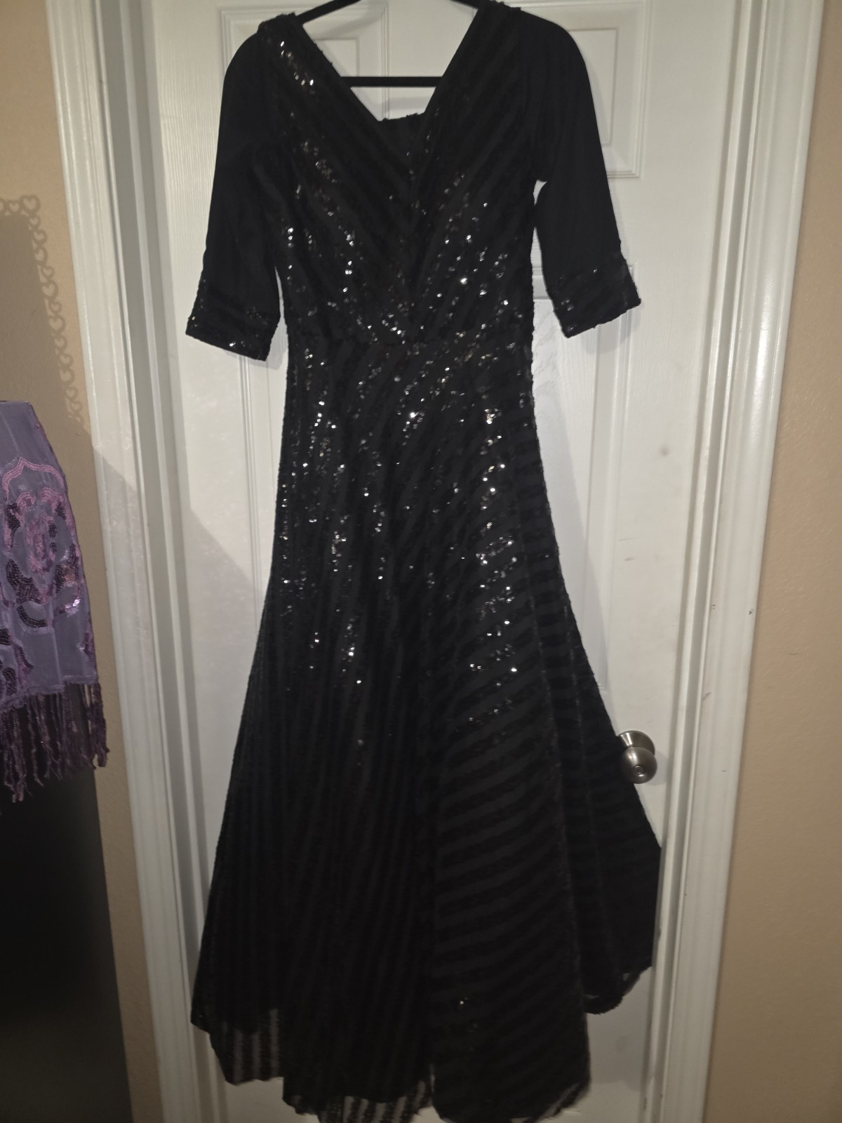 Vintage Black Evening Dress Size Small Bust 15. Waist 15 1/2 Length 52 Inches