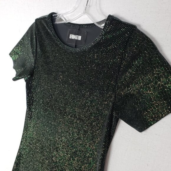 REFORMATION Glitter Mini Dress Shimmer Short Sleeve Fitted size XS Stretch