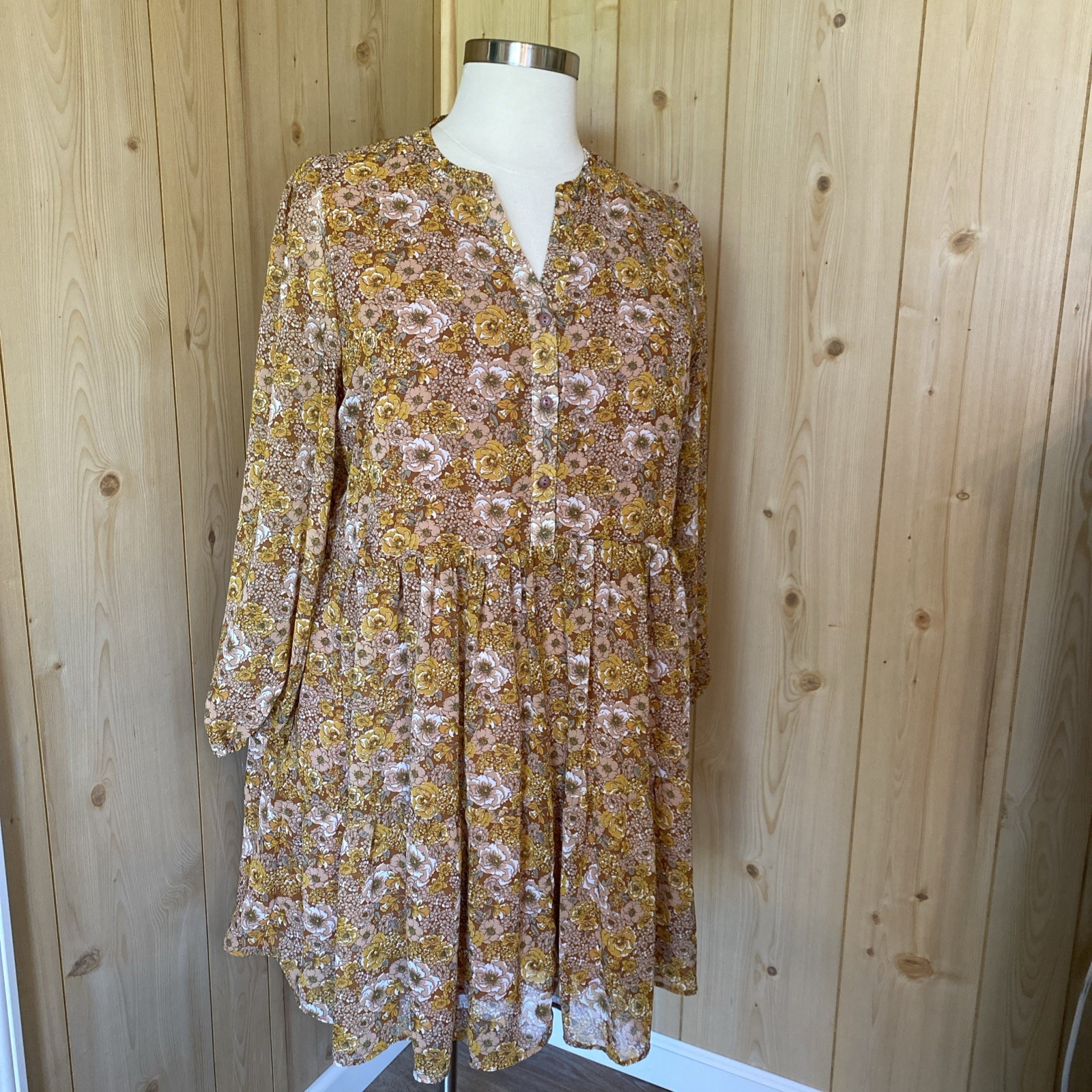 Indigo Soul MIDI Dress. Sheer Sleeves. Lined. Boho. Whimsical Floral. XXL