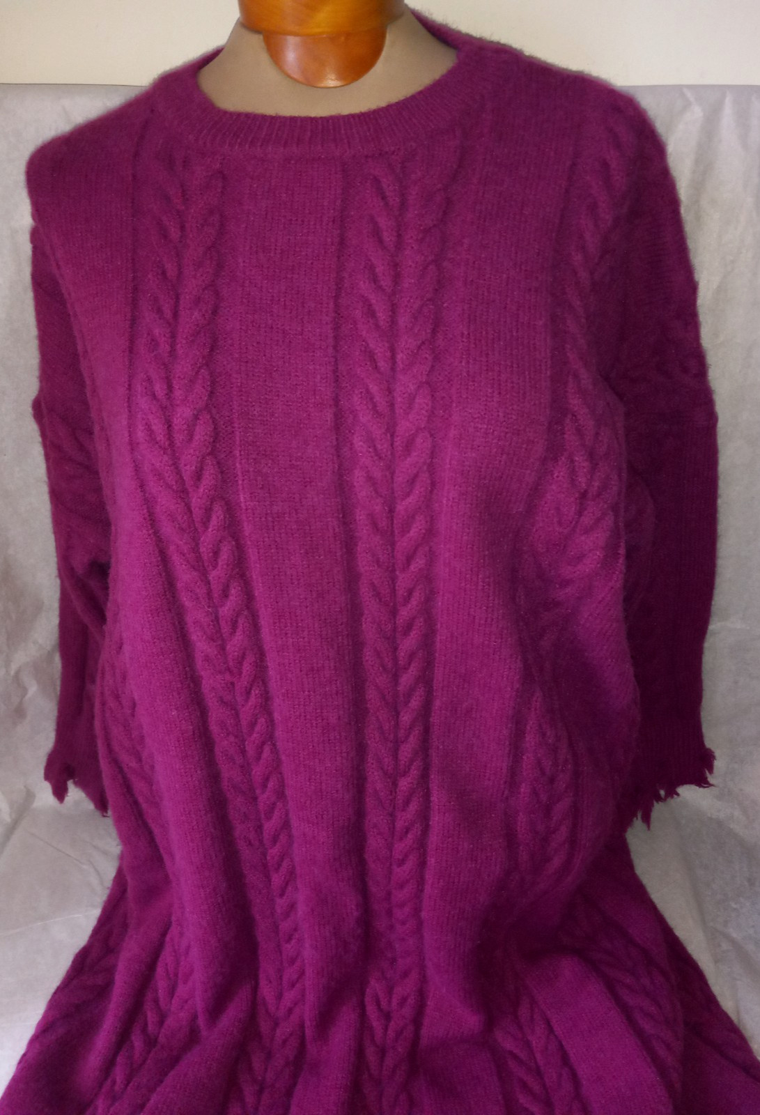 COZY! OVERSIZED PURPLE CABLE KNIT WOOL BLEND CHUNKY LONG DRESS SWEATER