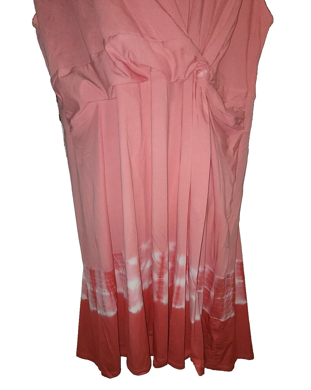 LANDS END 2X Wrap Front Fit & Flare Dress Coral Pink Tie Dye Sundress Surplice