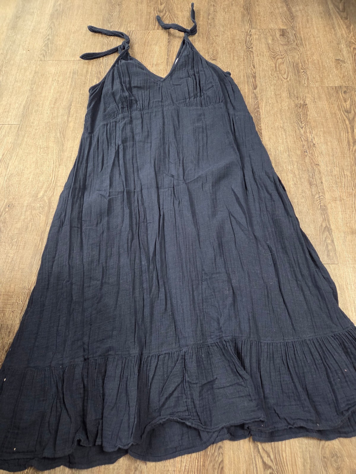 Time + Tru Solid Navy Blue Linen-Feel Maxi Tie Top Sleeveless Dress 3XL – 22
