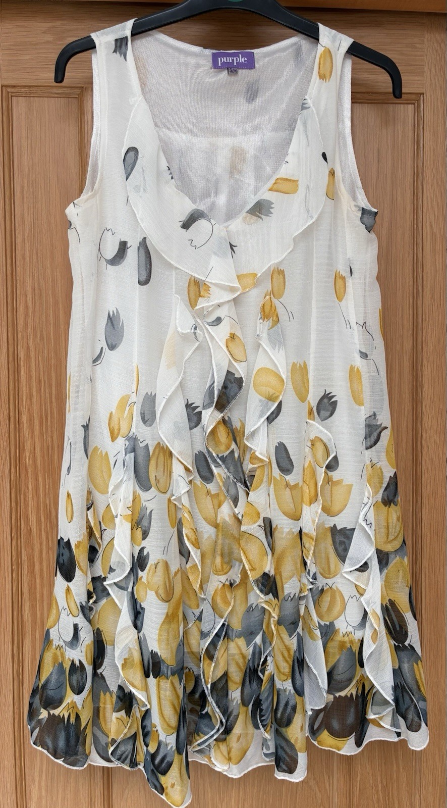Purple summer dress Ladies Sleevless Ruffle Floaty special Occasion Vgc 12-14