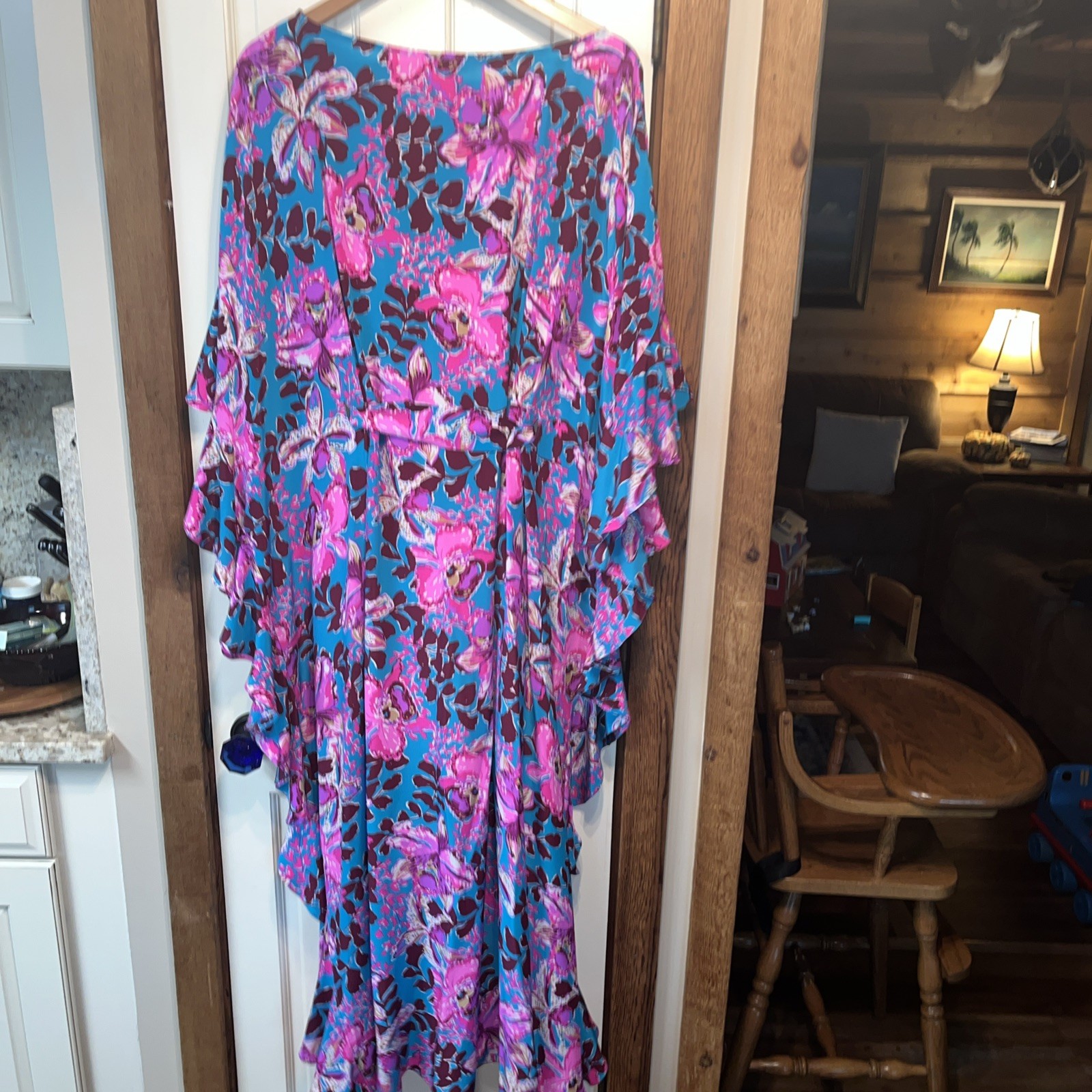 Lilly Pulitzer Monnae Silk Maxi Caftan Ruffle rhapsody orchid you not NWT L/XL