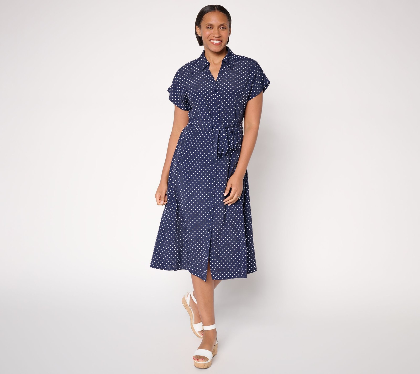 Dennis Basso Regular Printed Button Front Shirt Dress Navy M New