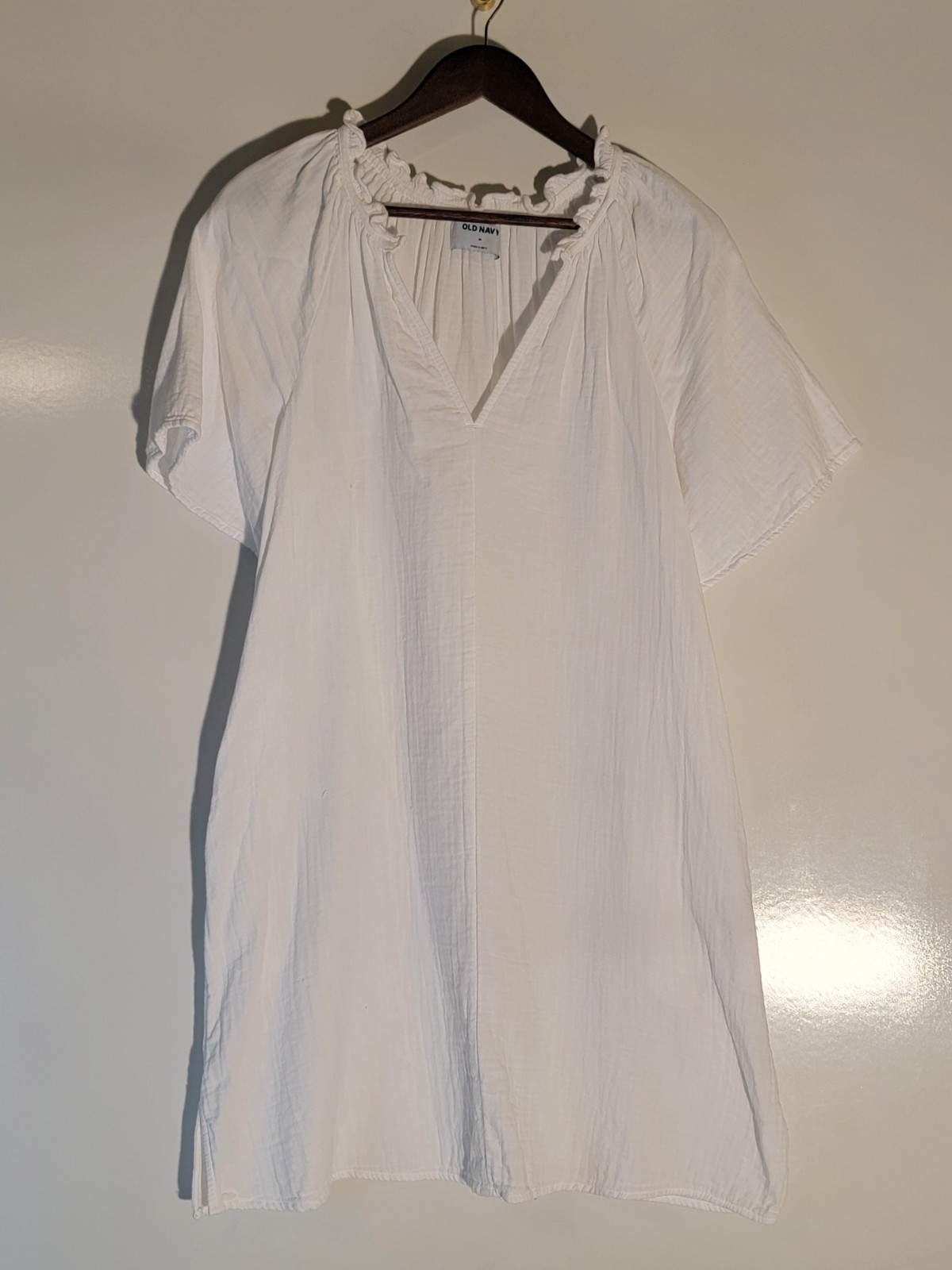 Old Navy Dress Womens Medium White 100% Cotton Machine Washable Short Sleeve