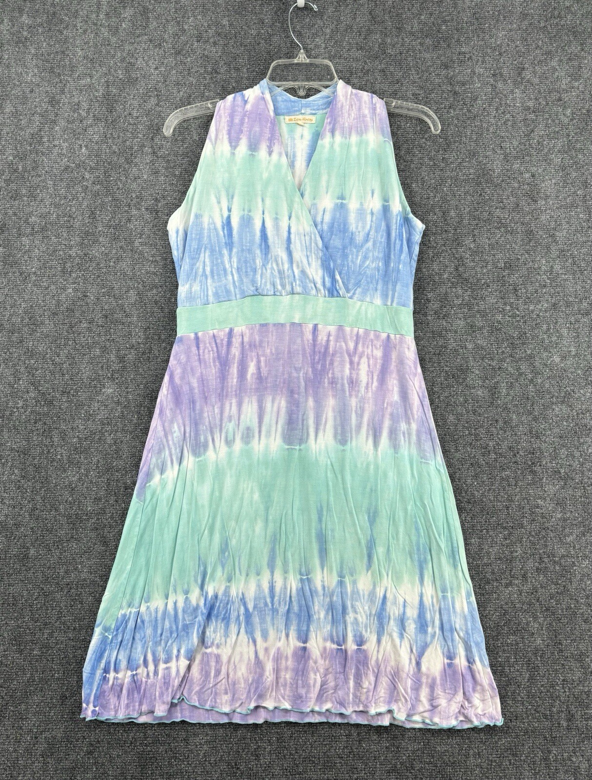 Zen Knits Tie Dye Dress Medium Boho Purple Green Blue Fairy Hippie Beachy