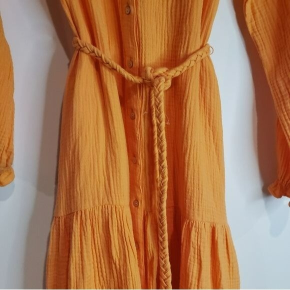 Magaschoni 100% Organic Cotton Gauze Button Front L/S Dress Sz S NWT