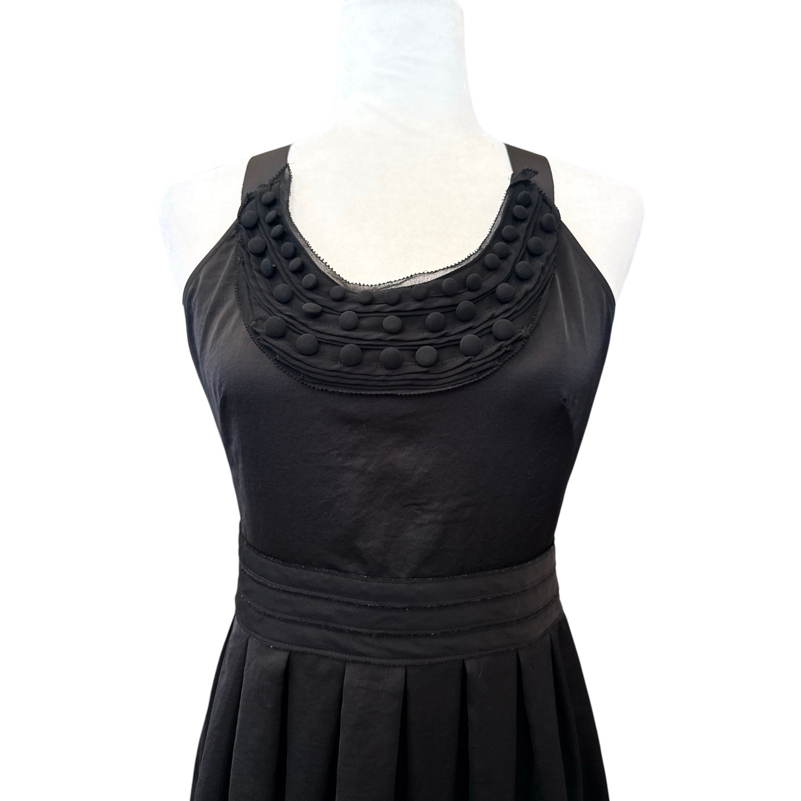 LOFT Black Sleeveless Pleated Button Accent Dress with Bow Women’s Size 2