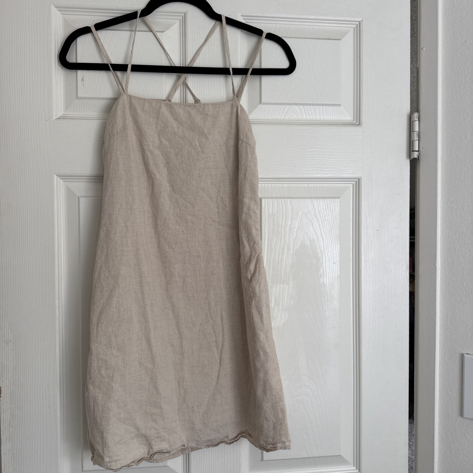 H&M Linen Blend Strappy Mini Dress Cream Beige Women’s Size EUR 34 US XS