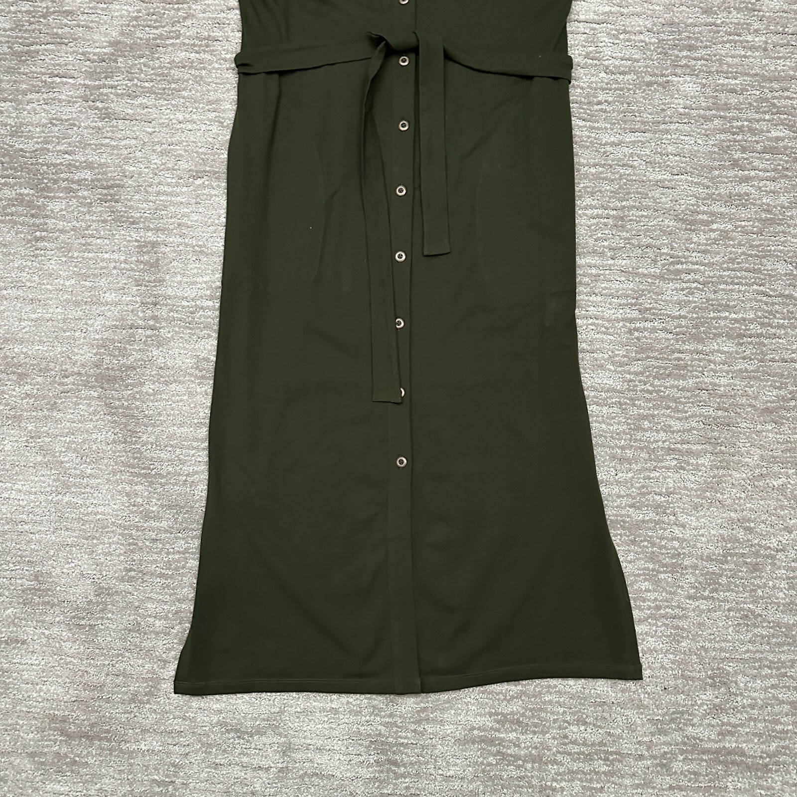eShakti Dress Womens Medium Green Belted Button Front Pockets Utility Shirt