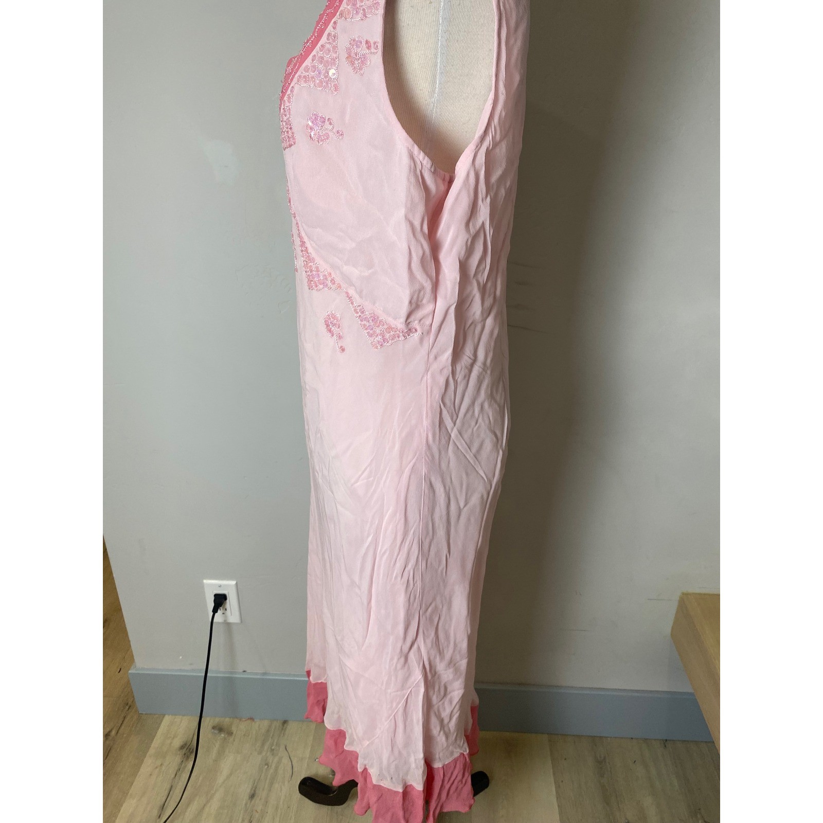 Chadwicks Vintage 90s Pink Beaded Sequin Embroidered Rayon Midi Dress XL NWT