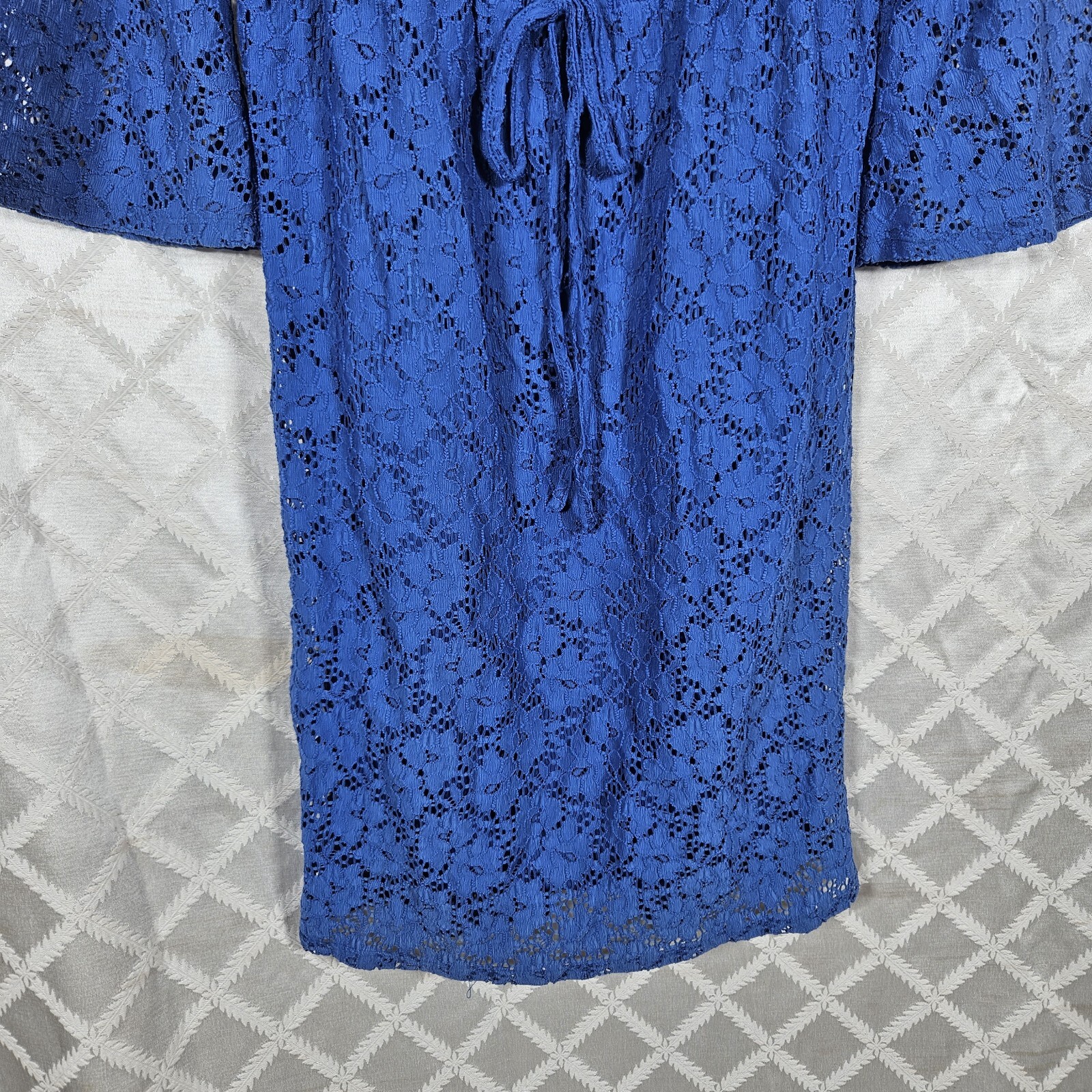 Laundry By Design Womens S Boho Dress Crochet Floral Lace Elastic Waist Blue