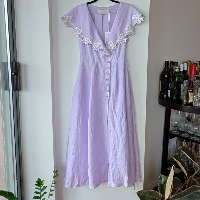 Gül Hürgel Casey Lilac V-Neck Button Front Short Sleeve Midi Dress XS NWT