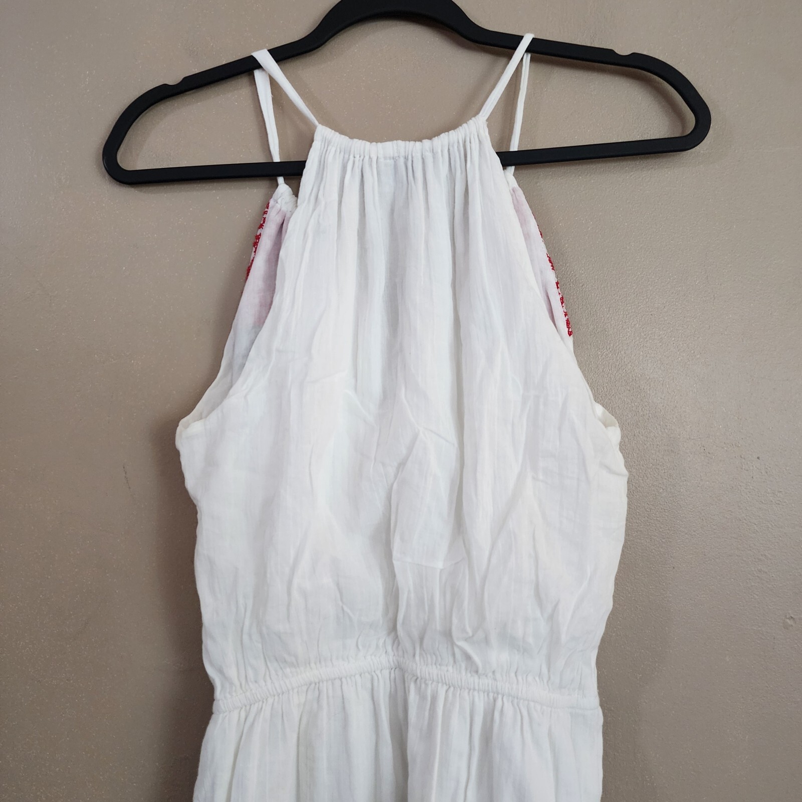Old Navy Womens Boho Dress Size M White Sleeveless Red Embroidery High Waist