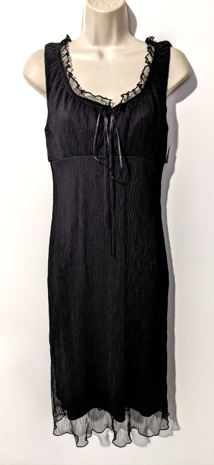CONNECTED APPAREL Women’s Sheer Black Dress Sz 4 100% Polyester Solid Liner EUC