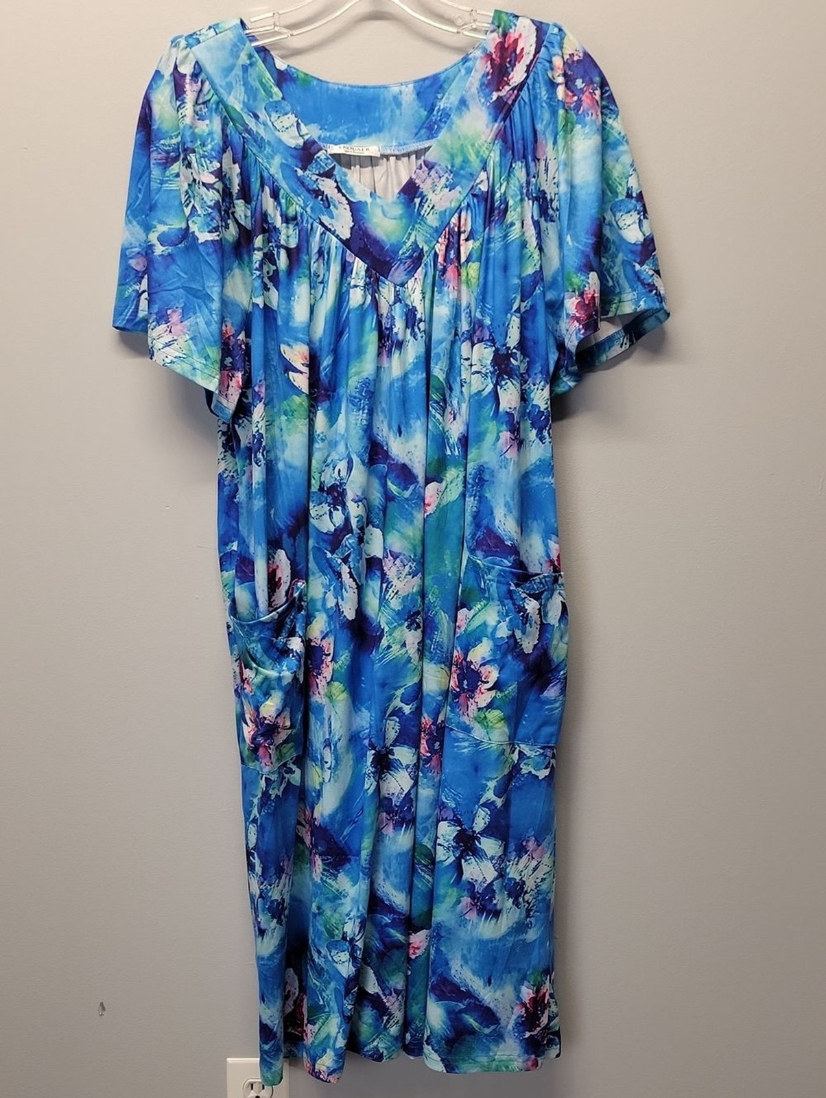 EKOUAER blue floral house dress with pockets size Large