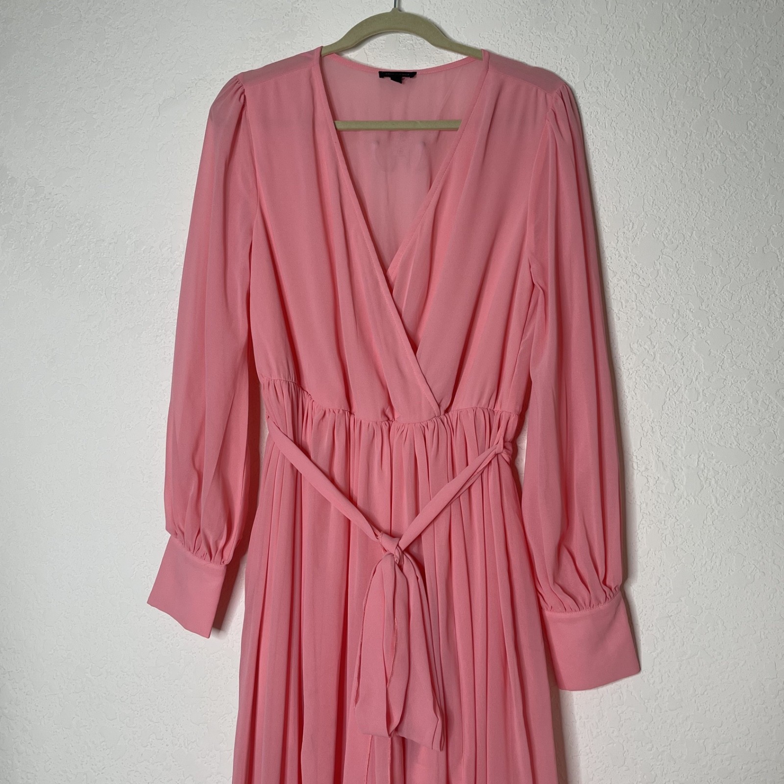 Miss Avenue Pink Maxi Dress Long Sleeve Tie Waist Flowy Lined Large Slit