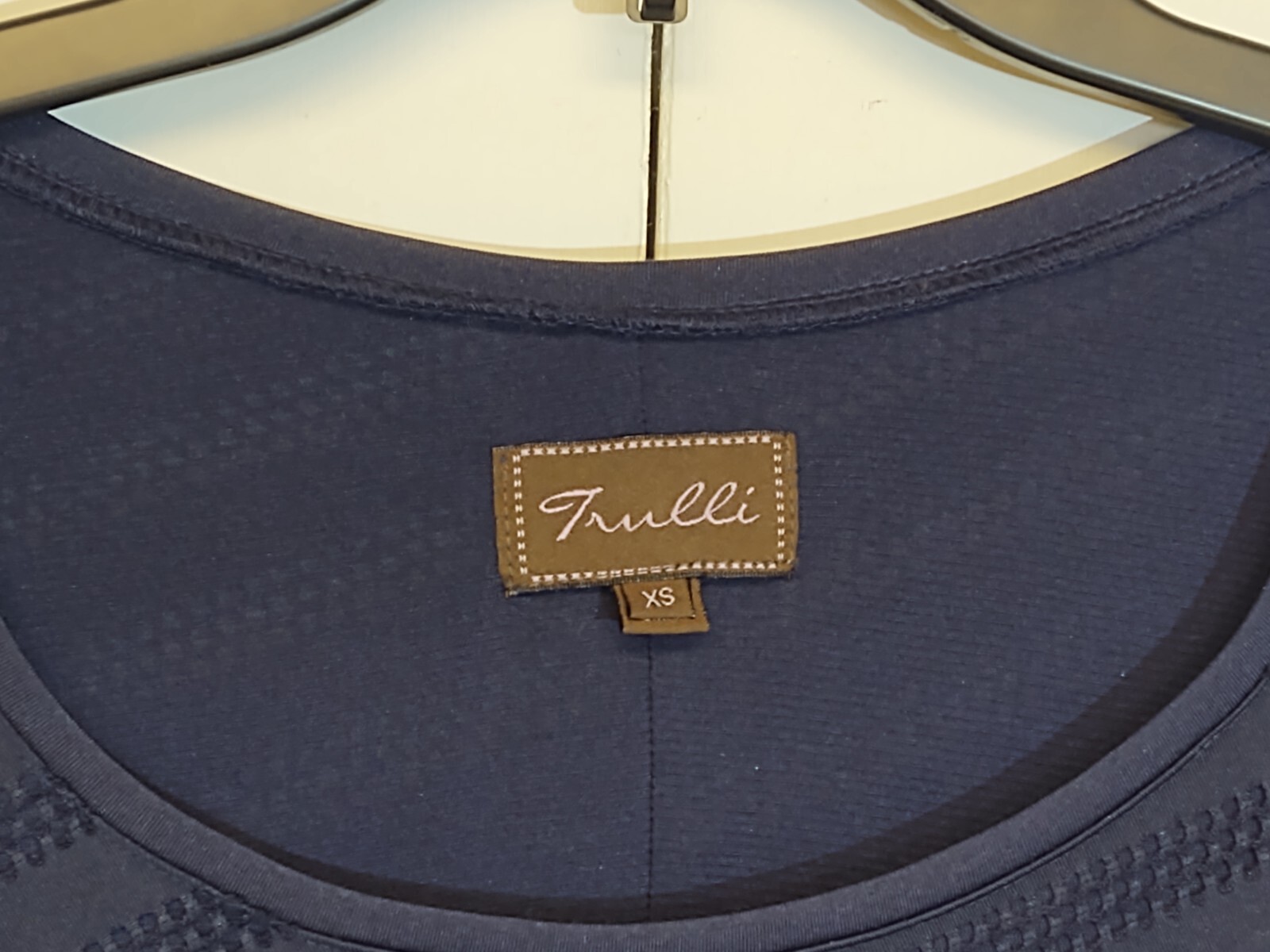 TRULLI Maxi Dress Navy White Size Small Diagonal Stripe Lined Pointelle