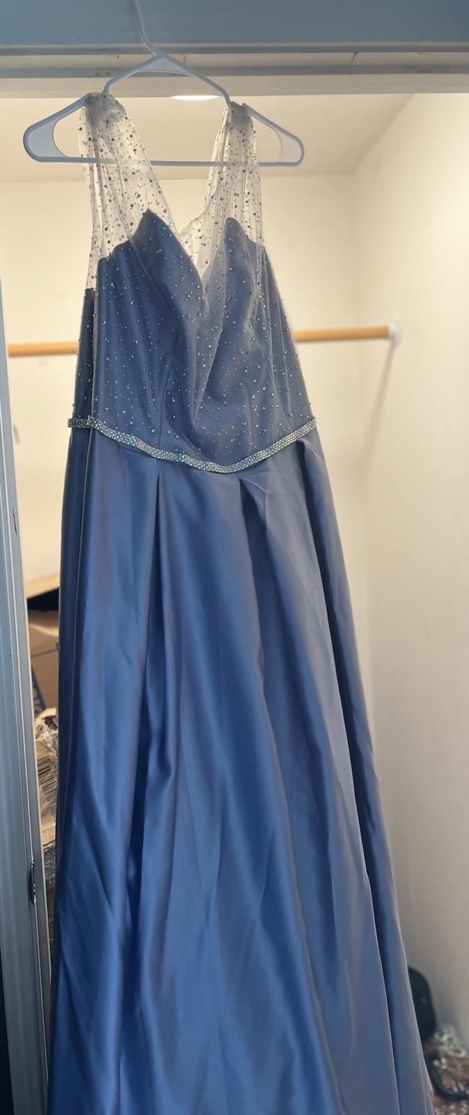 JULES AND CLEO Satin Ball Gown with Sheer Embellished Top STYLE# D24NY23015