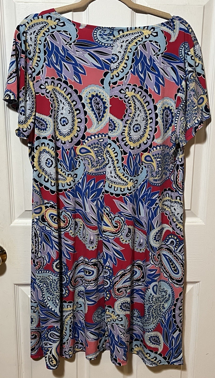 Ivy Lane 2X Paisley Print Knit Shift Dress Red Blue Yellow Purple Plus Size