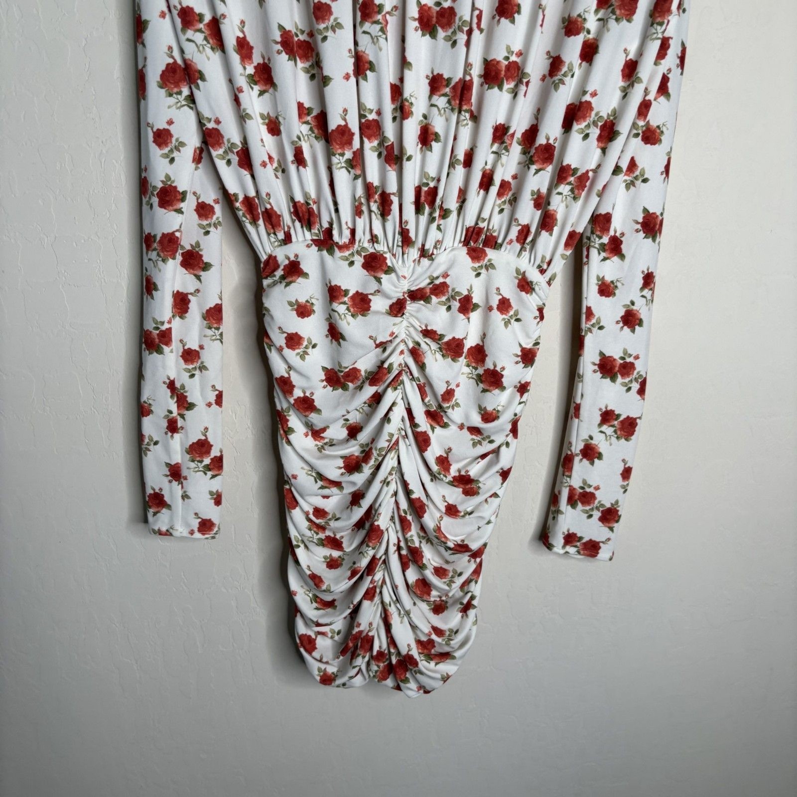 Magda Butrym Ruched Printed Rose Mini Dress