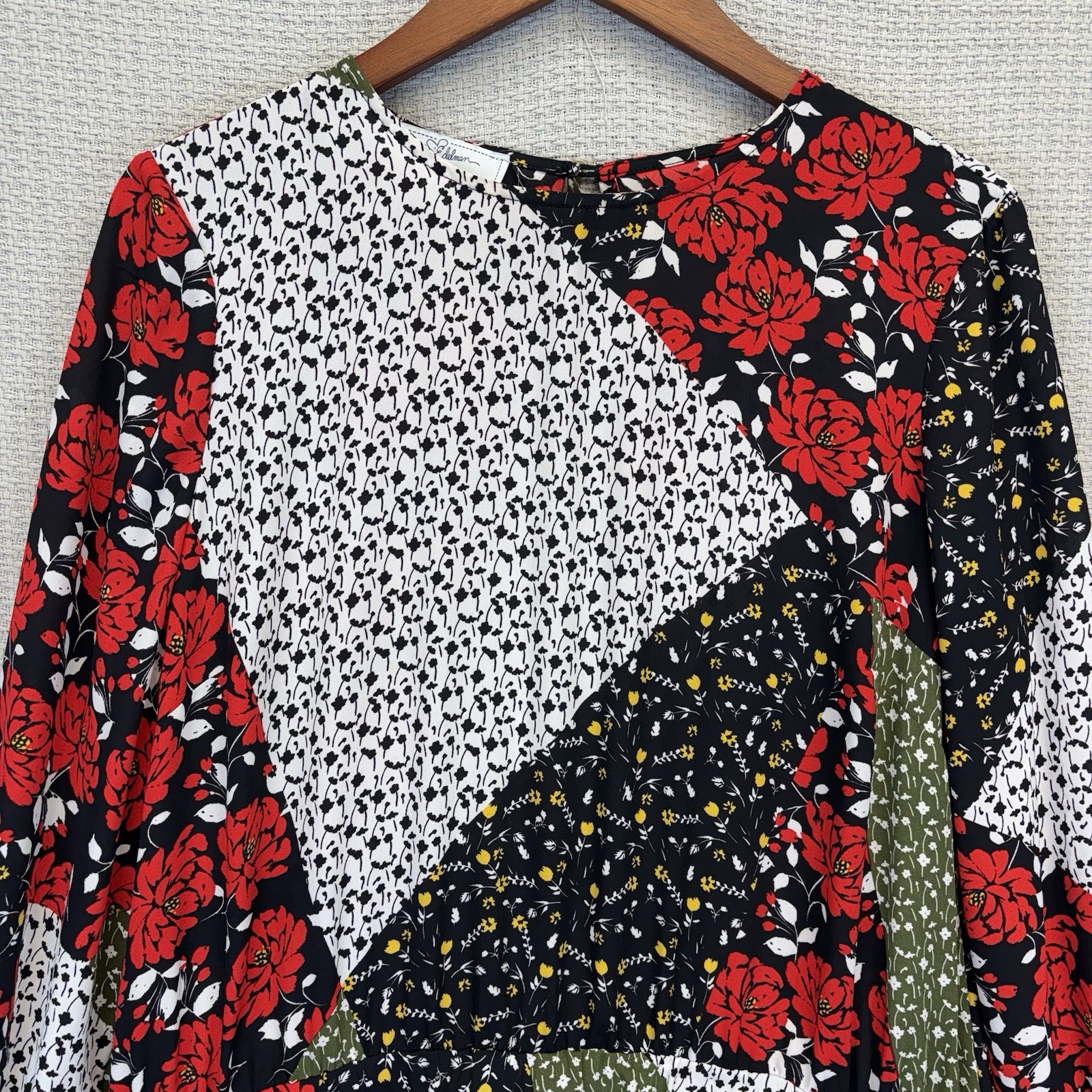 Libby Edelman Floral Patchwork Midi Dress Size Large Boho Cottagecore Ruffles